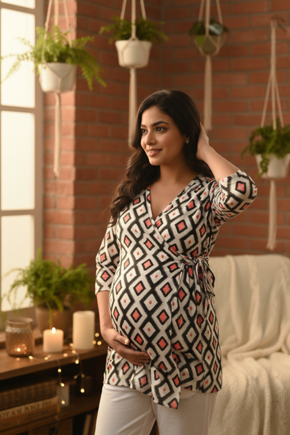 Geometric Print Maternity Top