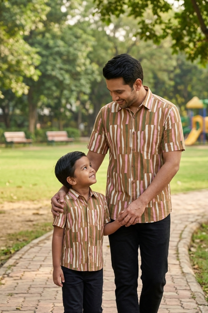 Brown with Stripes Print Father Son Twinning Set
