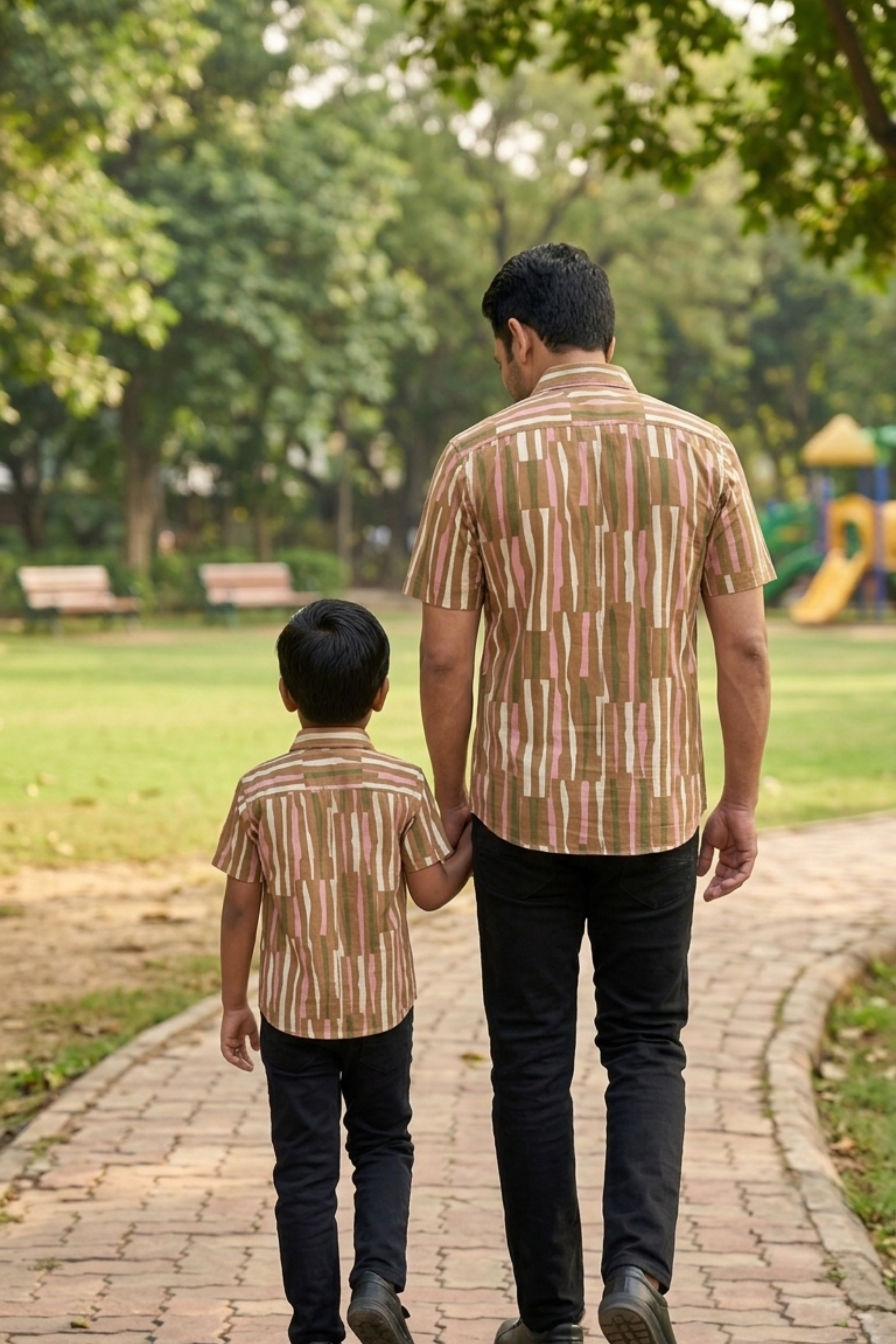 Brown with Stripes Print Father Son Twinning Set