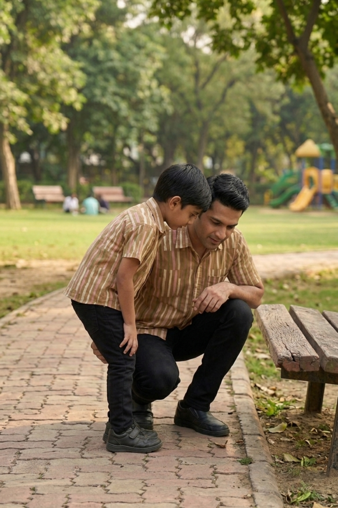 Brown with Stripes Print Father Son Twinning Set