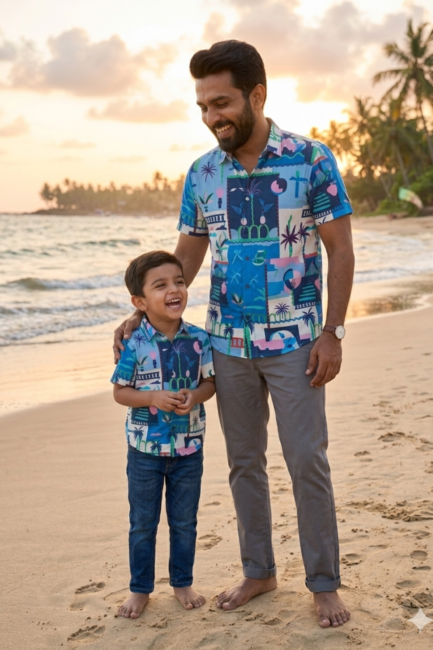 Blue Tropical Print Father Son Twinning Set