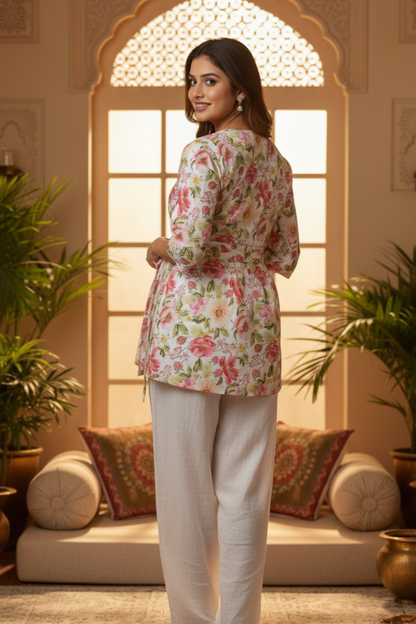 White Floral Maternity Top