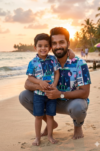 Blue Tropical Print Father Son Twinning Set
