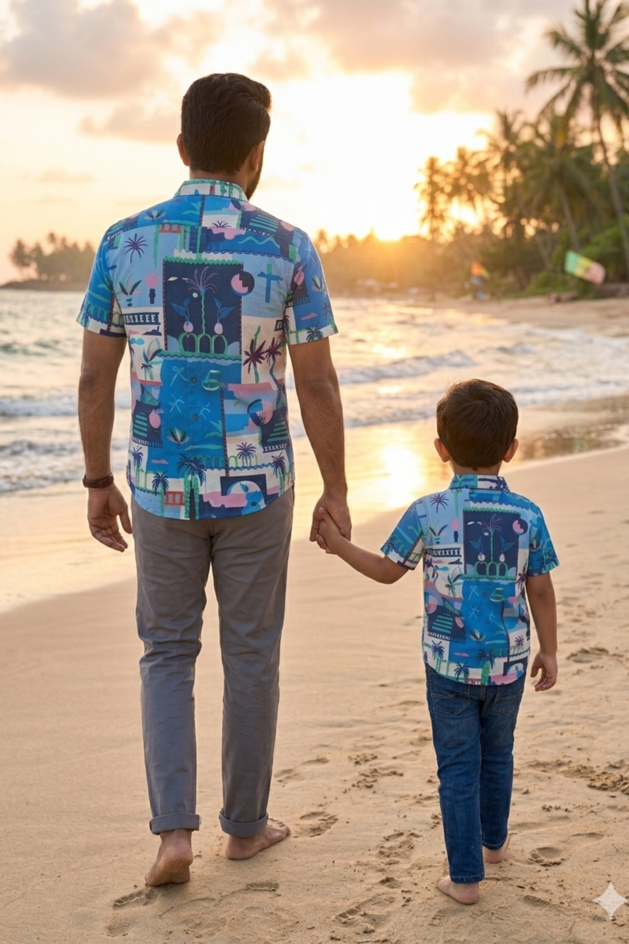 Blue Tropical Print Father Son Twinning Set