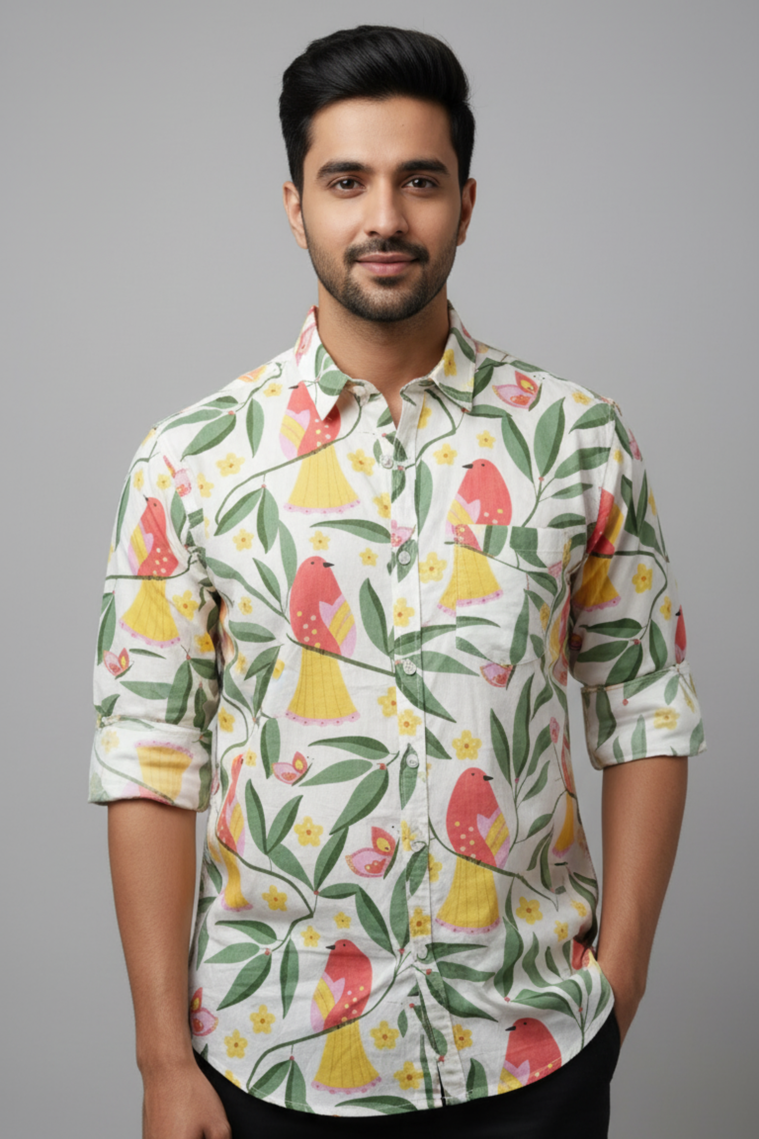 Red Bird Print Father Son Twinning Set