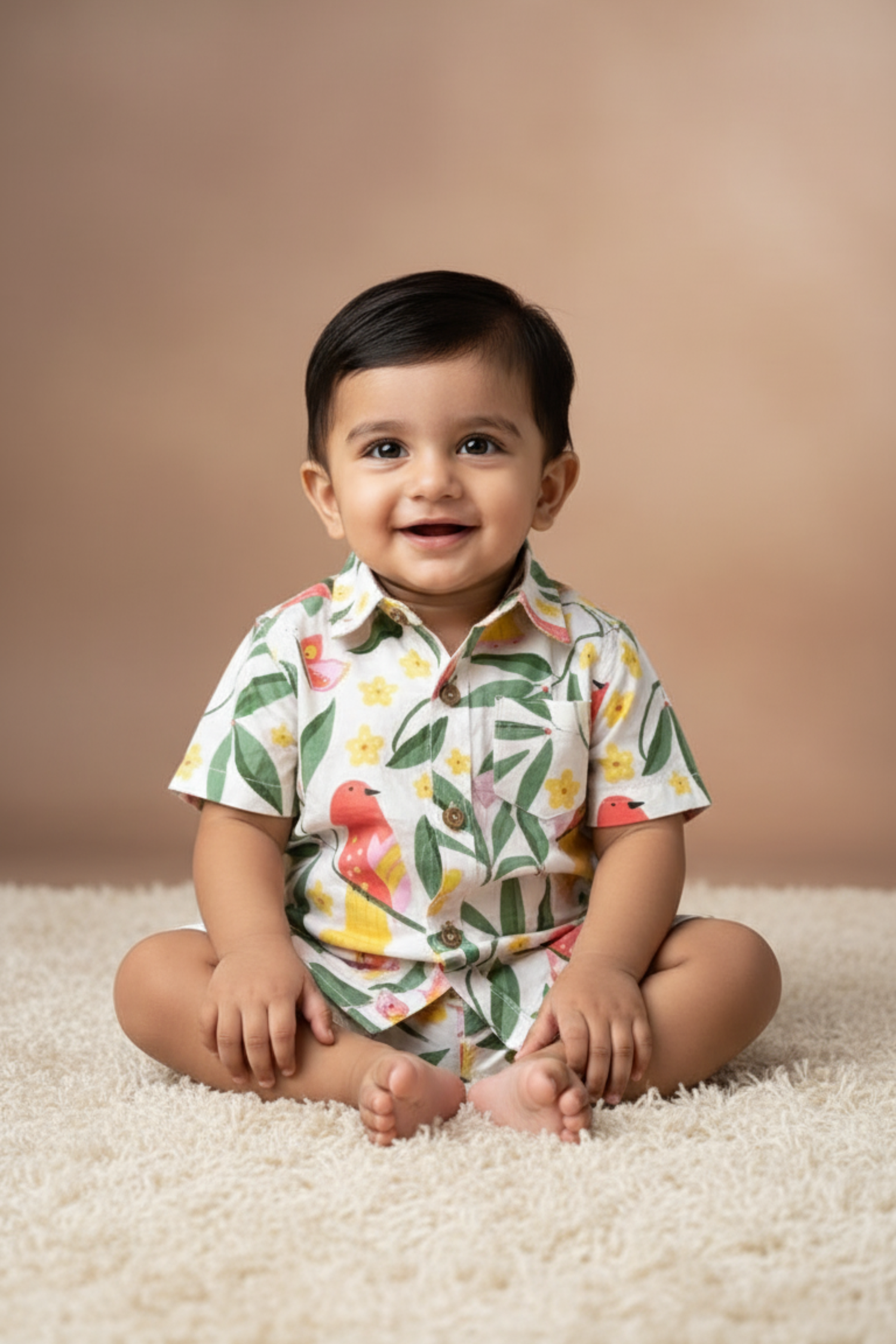 Red Bird Print Father Son Twinning Set
