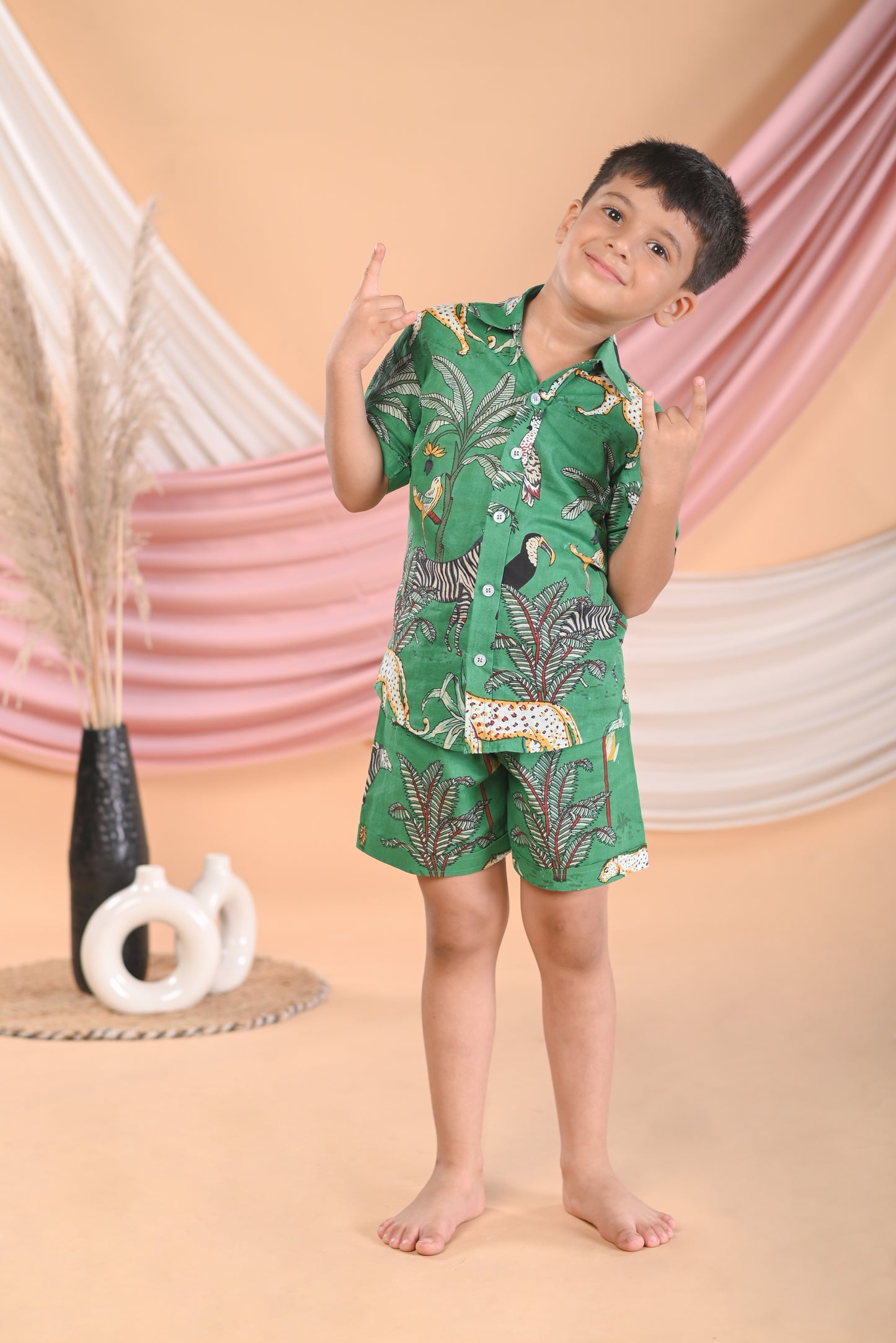 Green Animal Print Twinning Set