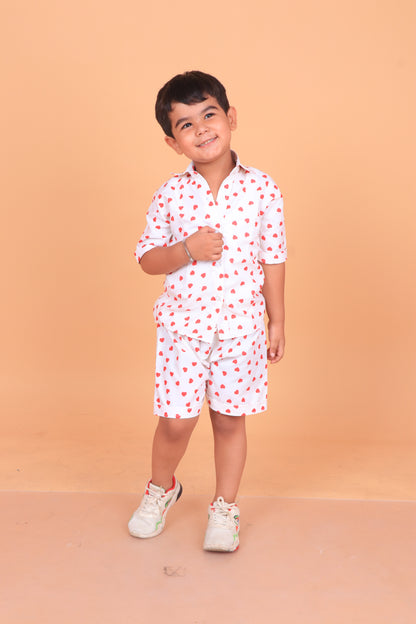 Red Heart Print Boy Co-ord Set