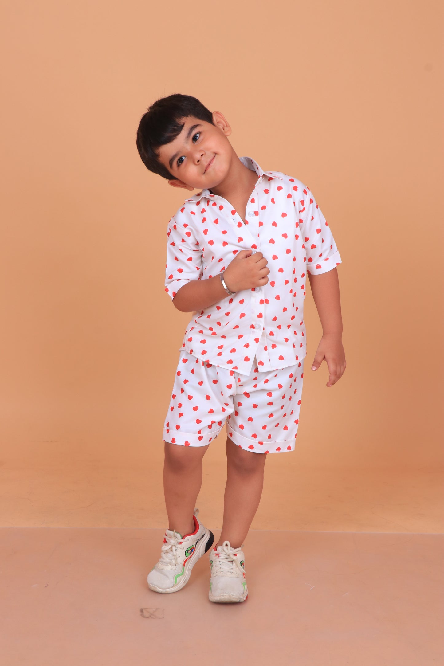 Red Heart Print Boy Co-ord Set