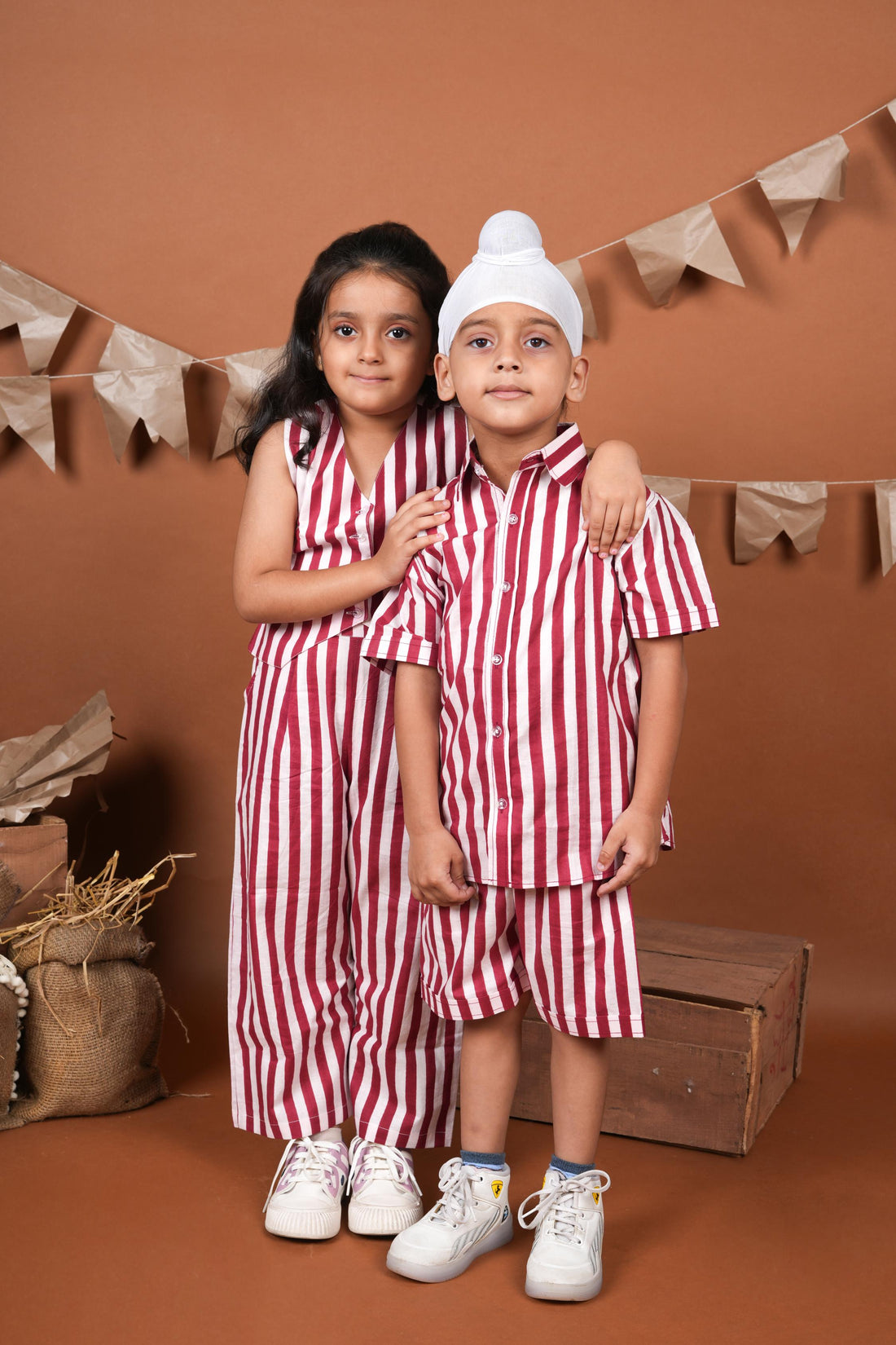 Red White Stripes Brother Sister Combo Set