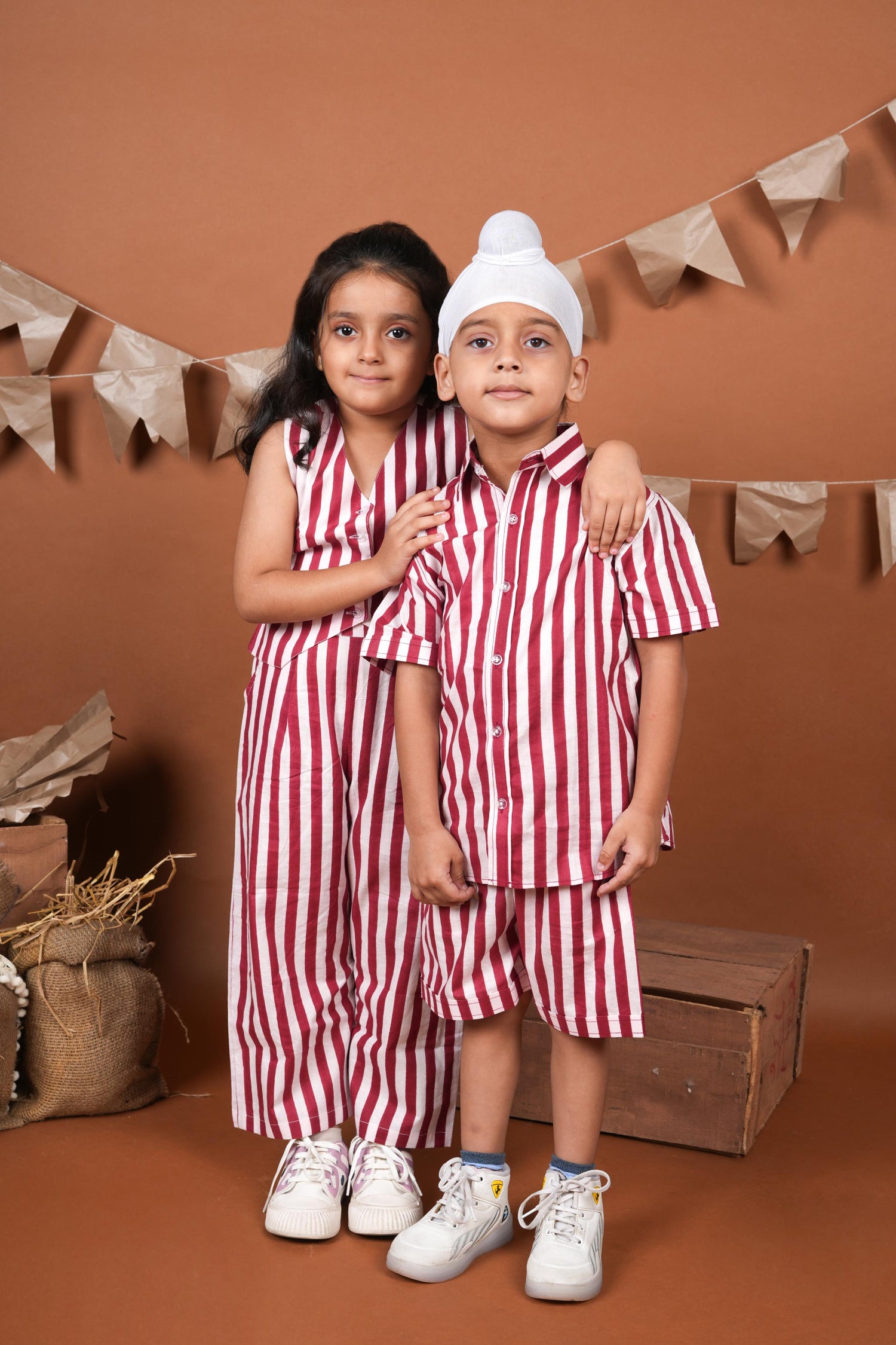 Red White Stripes Brother Sister Combo Set