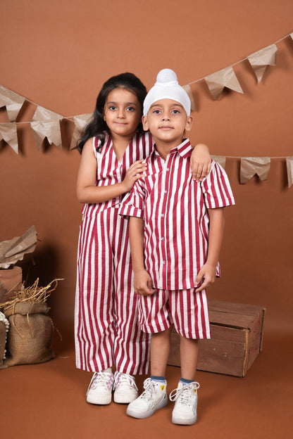Red White Stripes Brother Sister Combo Set