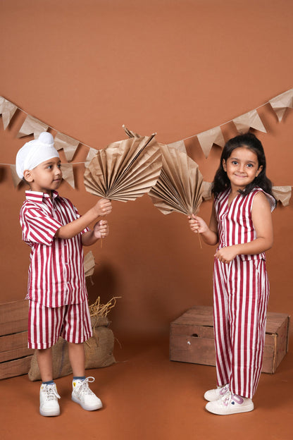 Red White Stripes Brother Sister Combo Set
