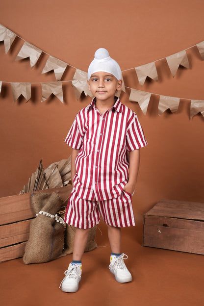 Red White Stripes Brother Sister Combo Set