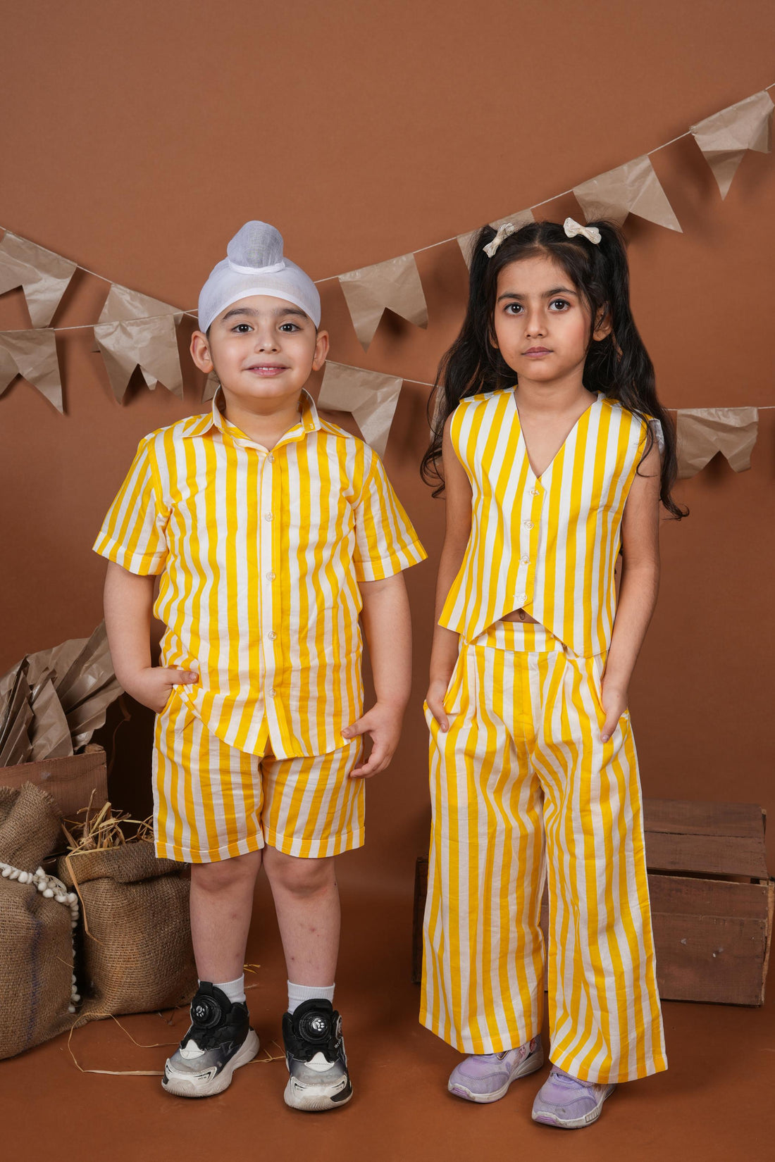 Yellow White Stripes Brother Sister Combo