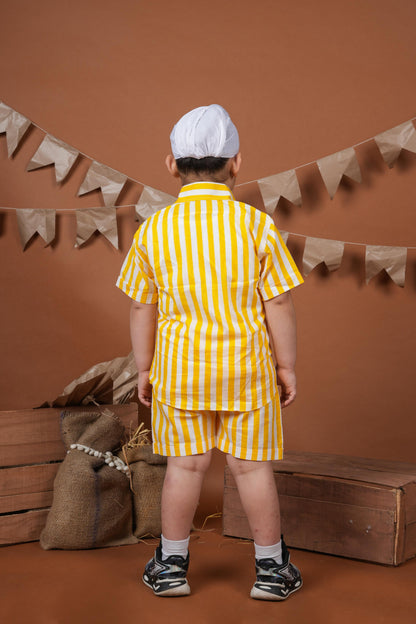Yellow White Stripes Brother Sister Combo