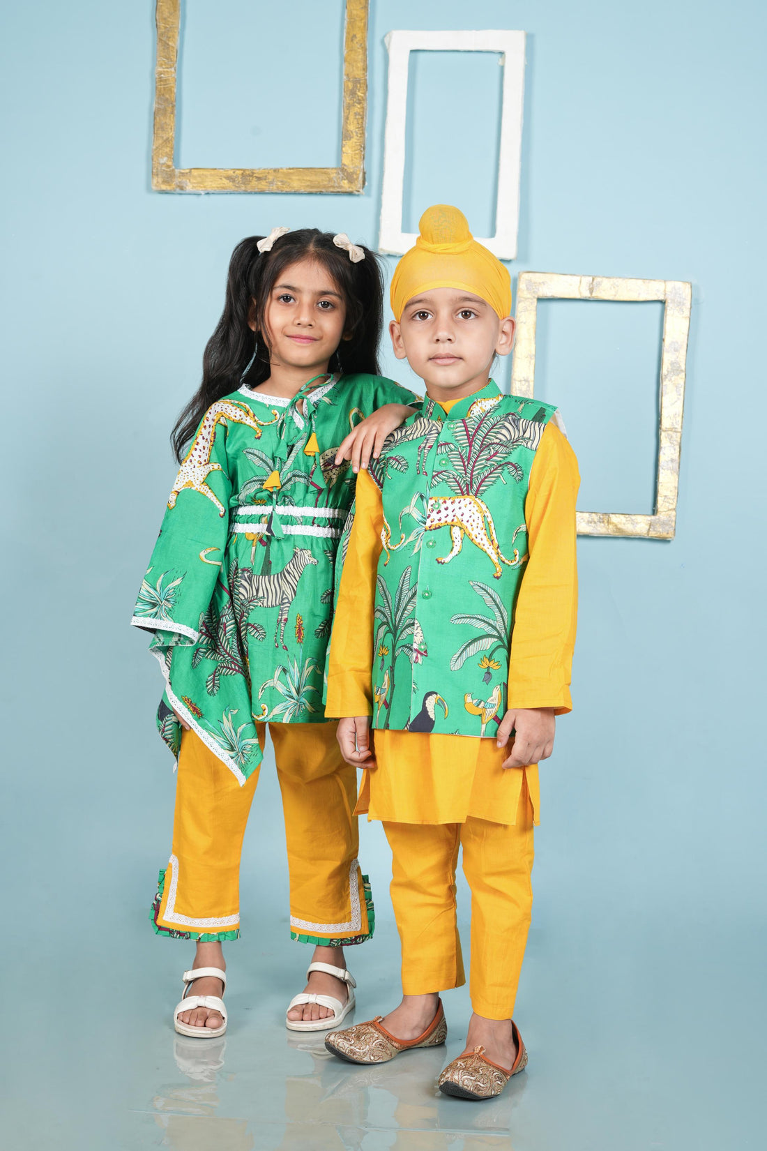 Green Animal Print Brother Sister Combo