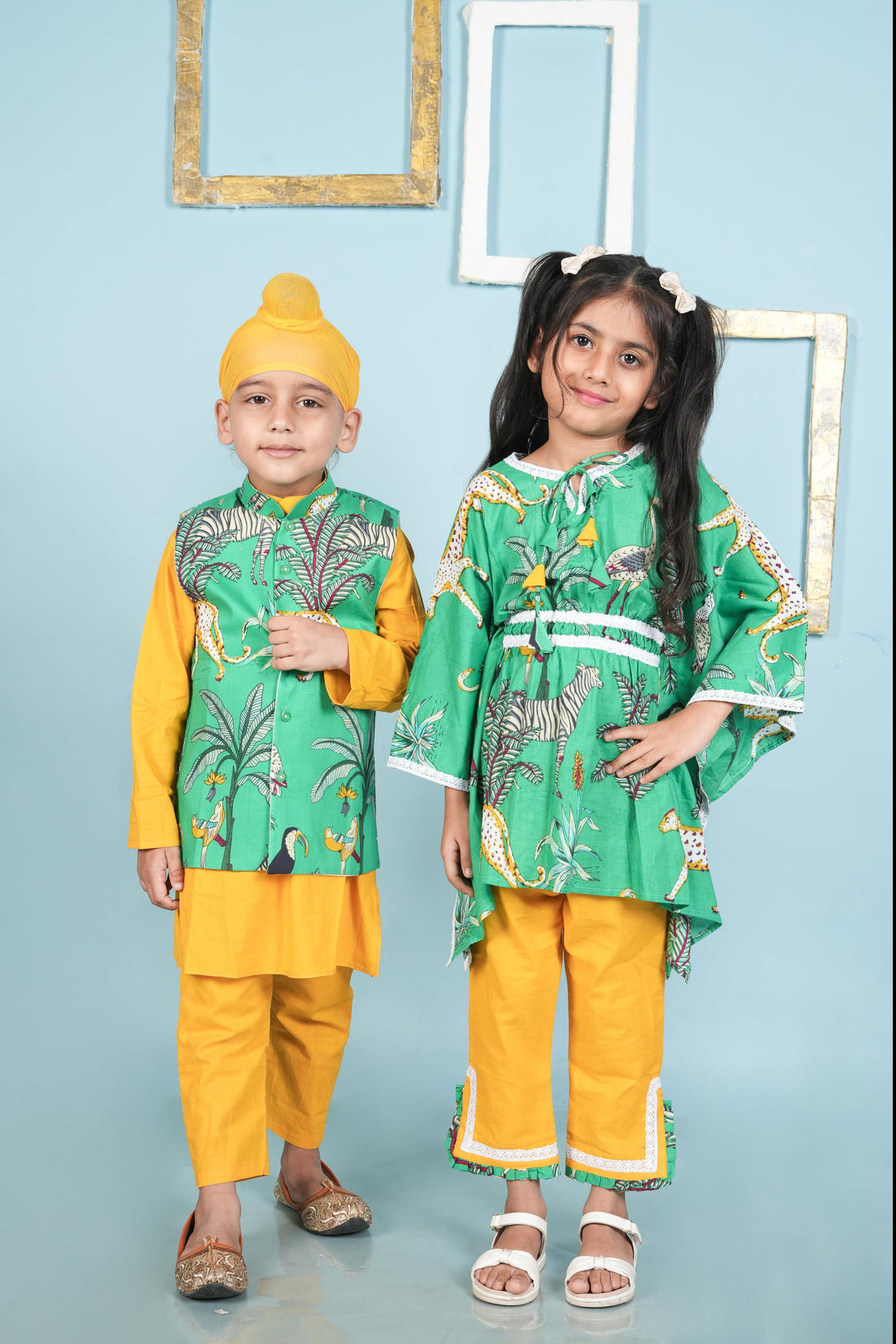 Green Animal Print Brother Sister Combo