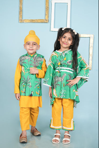 Green Animal Print Brother Sister Combo