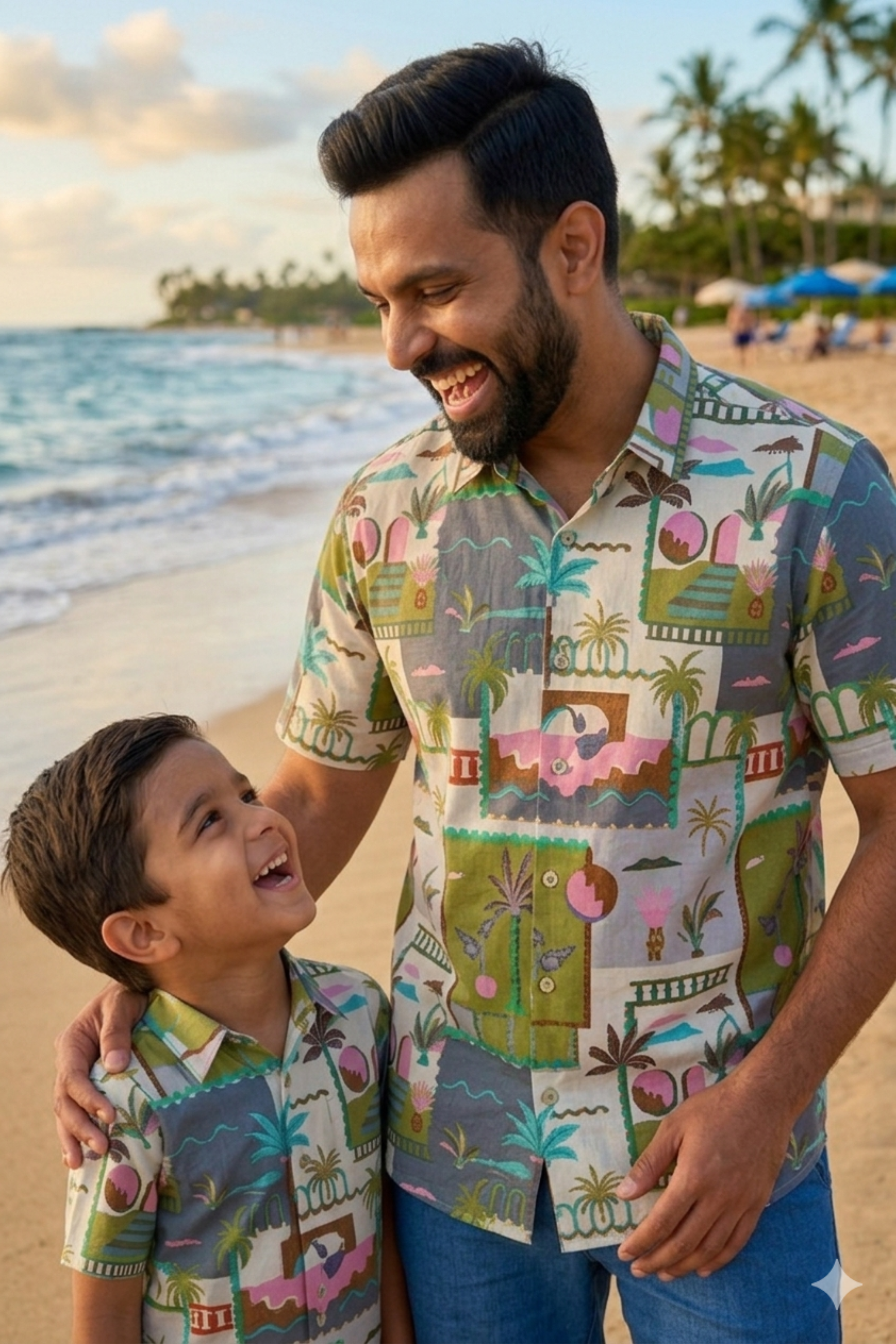 Green Tropical Print Father Son Twinning Set