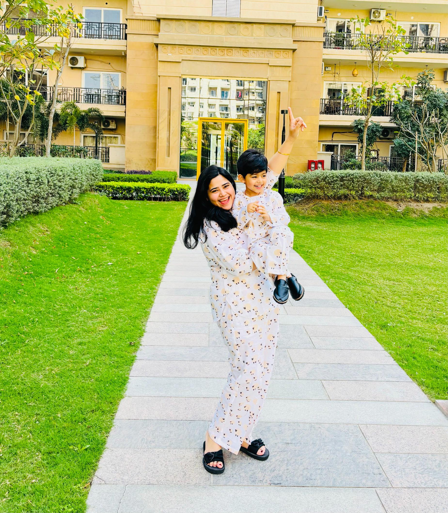 Handblock Sheep Print Mother Child Twinning Lounge Wear