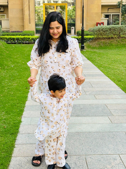 Handblock Sheep Print Mother Child Twinning Lounge Wear