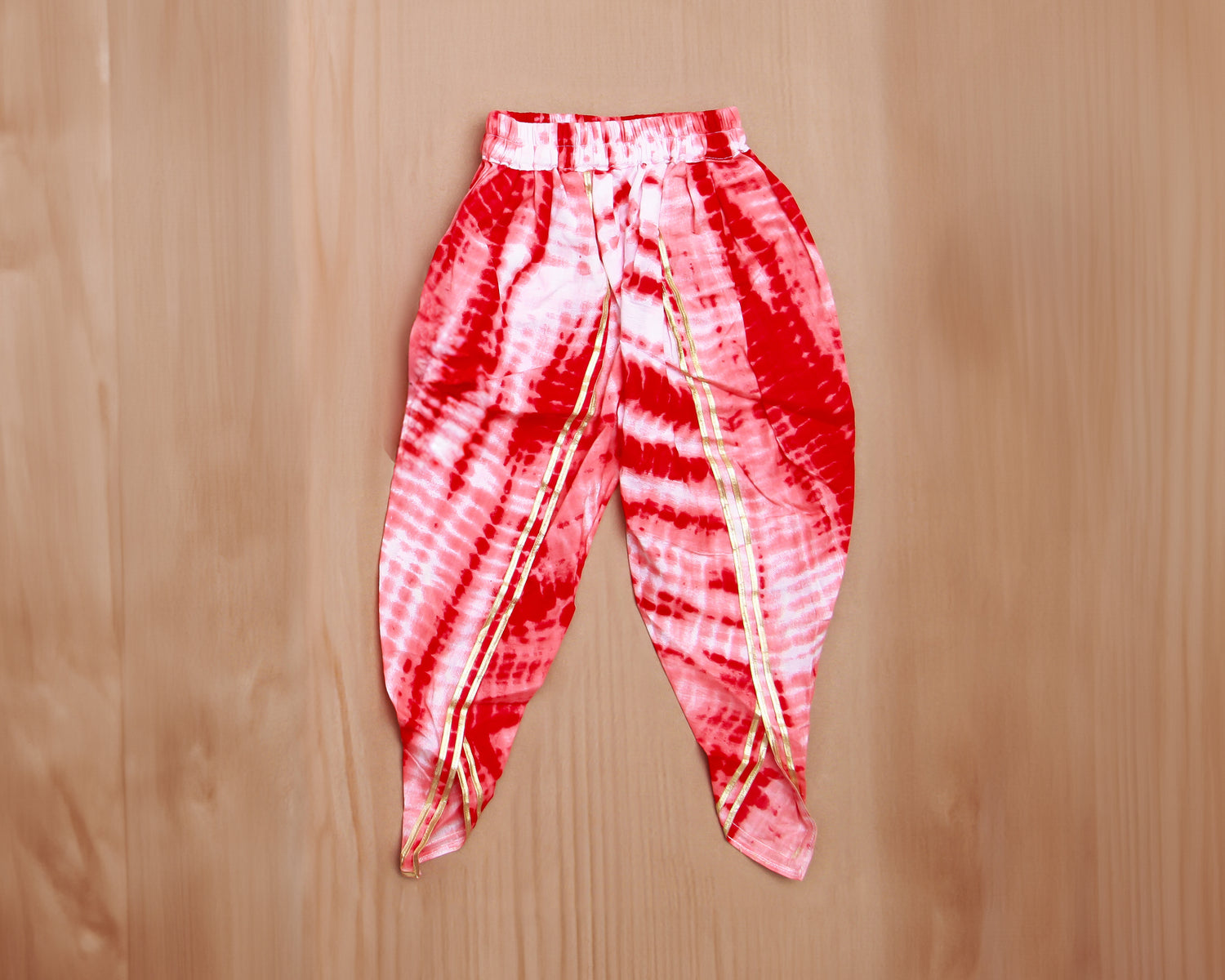 Red Printed Kurta with Tie n Dye Dhoti