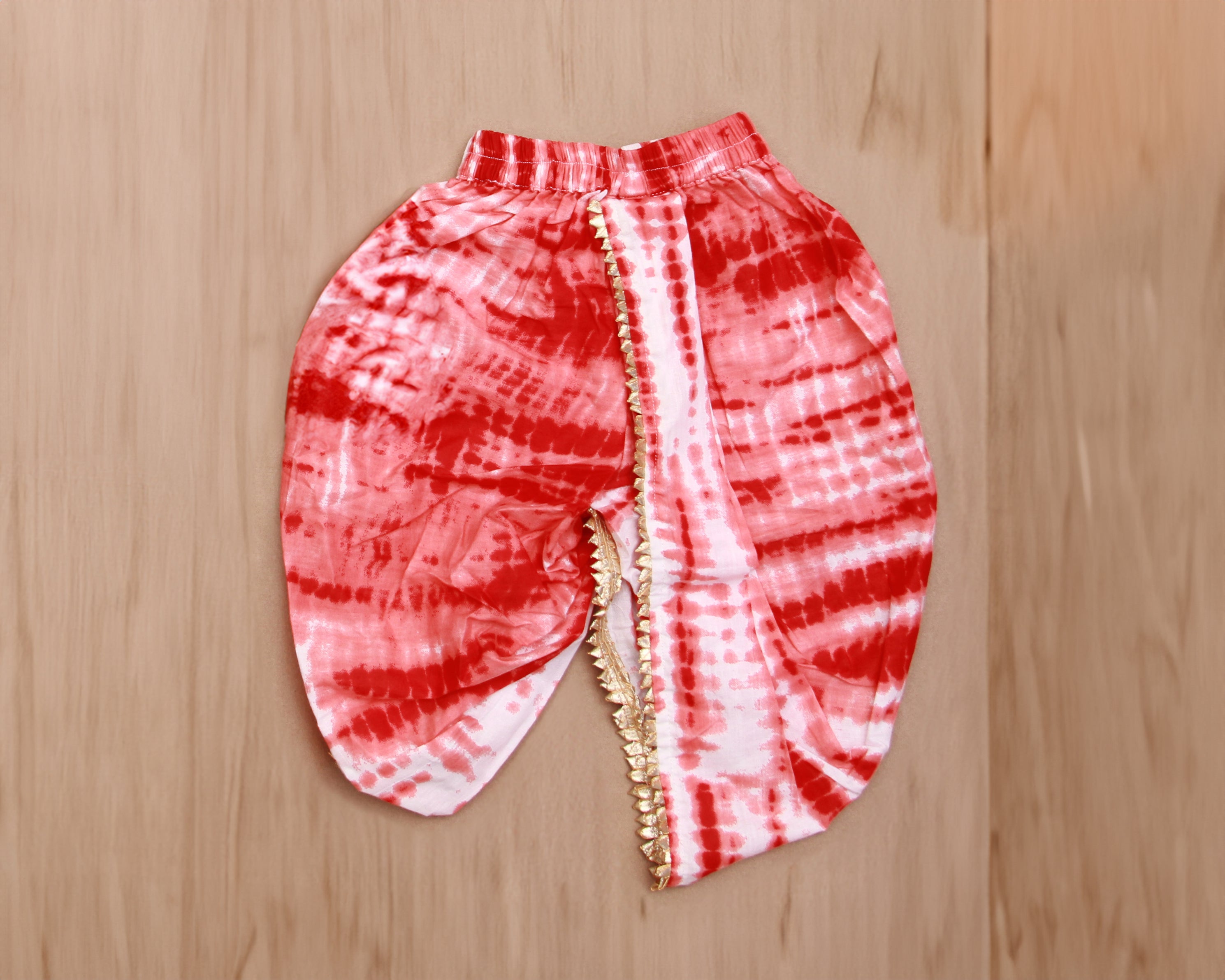 Red &amp; White Geometric Tie-Dye Boys Kurta with Dhoti Set