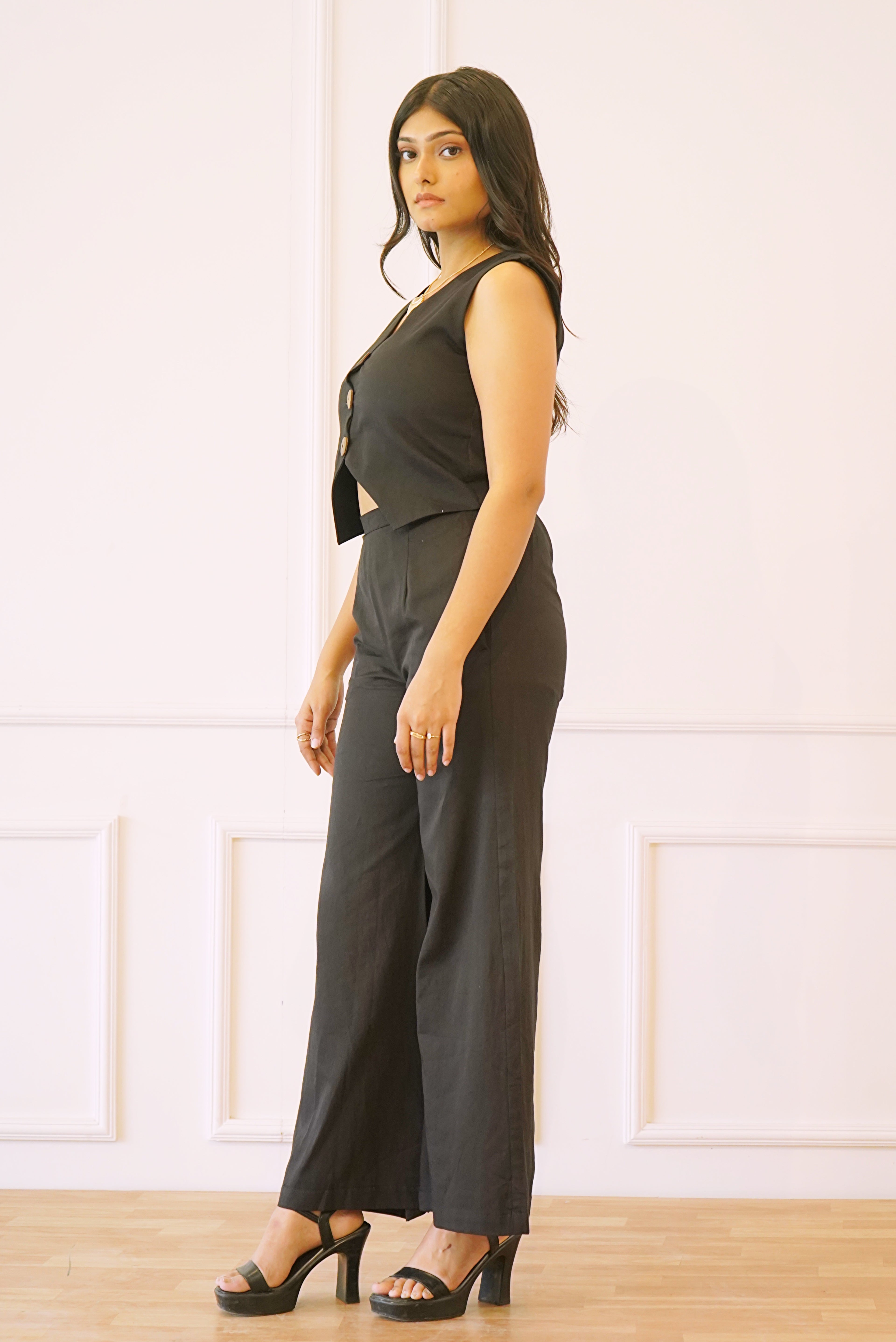 Black Waist Coat and Pants Co-ord Set