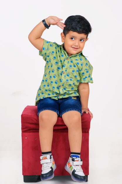 Elegant Green Flower Print Shirt