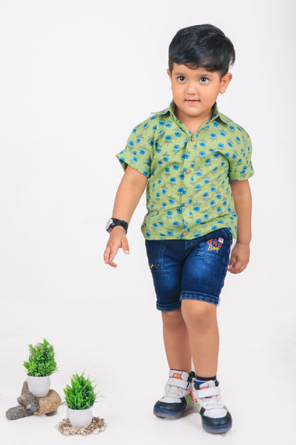 Elegant Green Flower Print Shirt