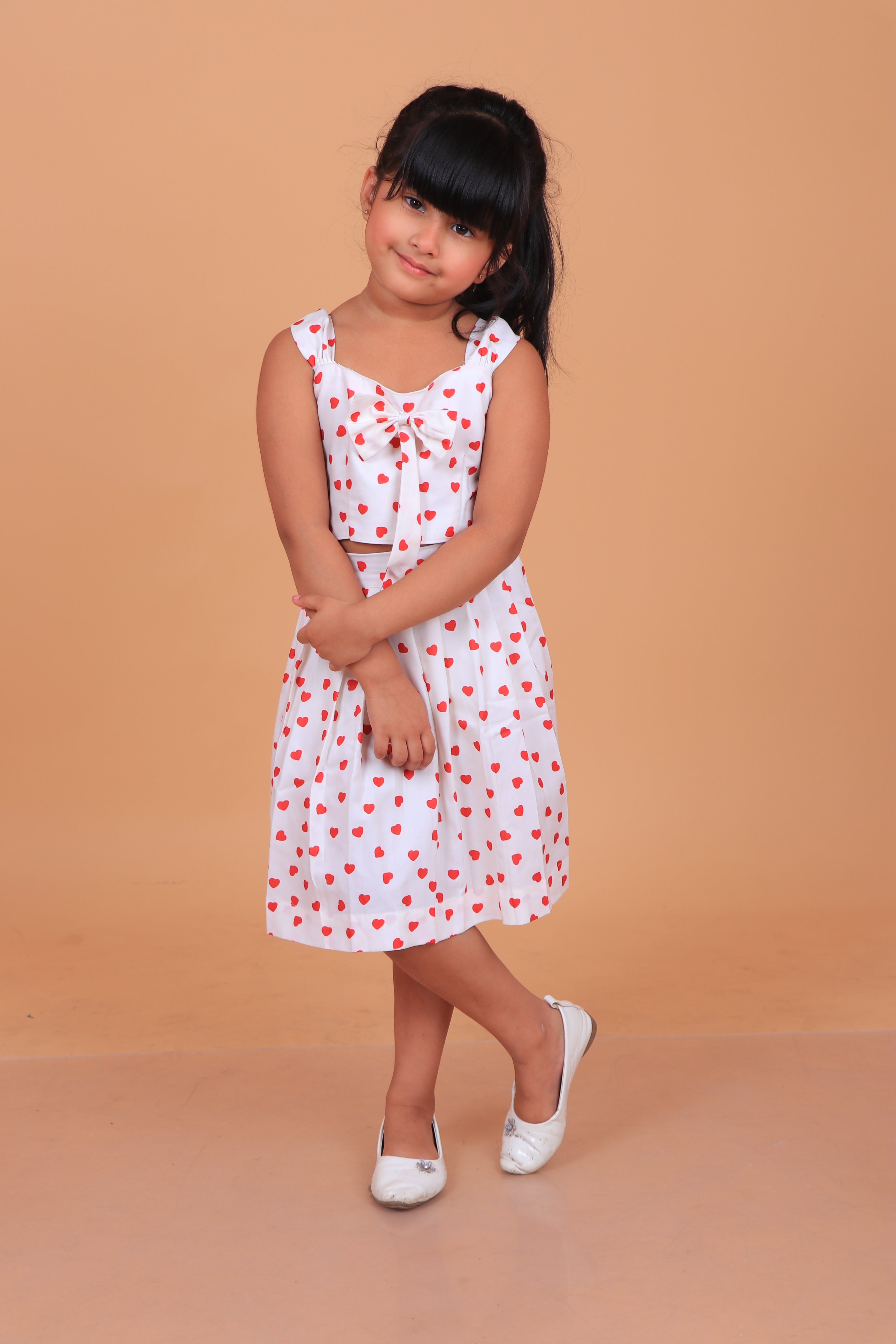 Red Heart Print Skirt Top for Girls