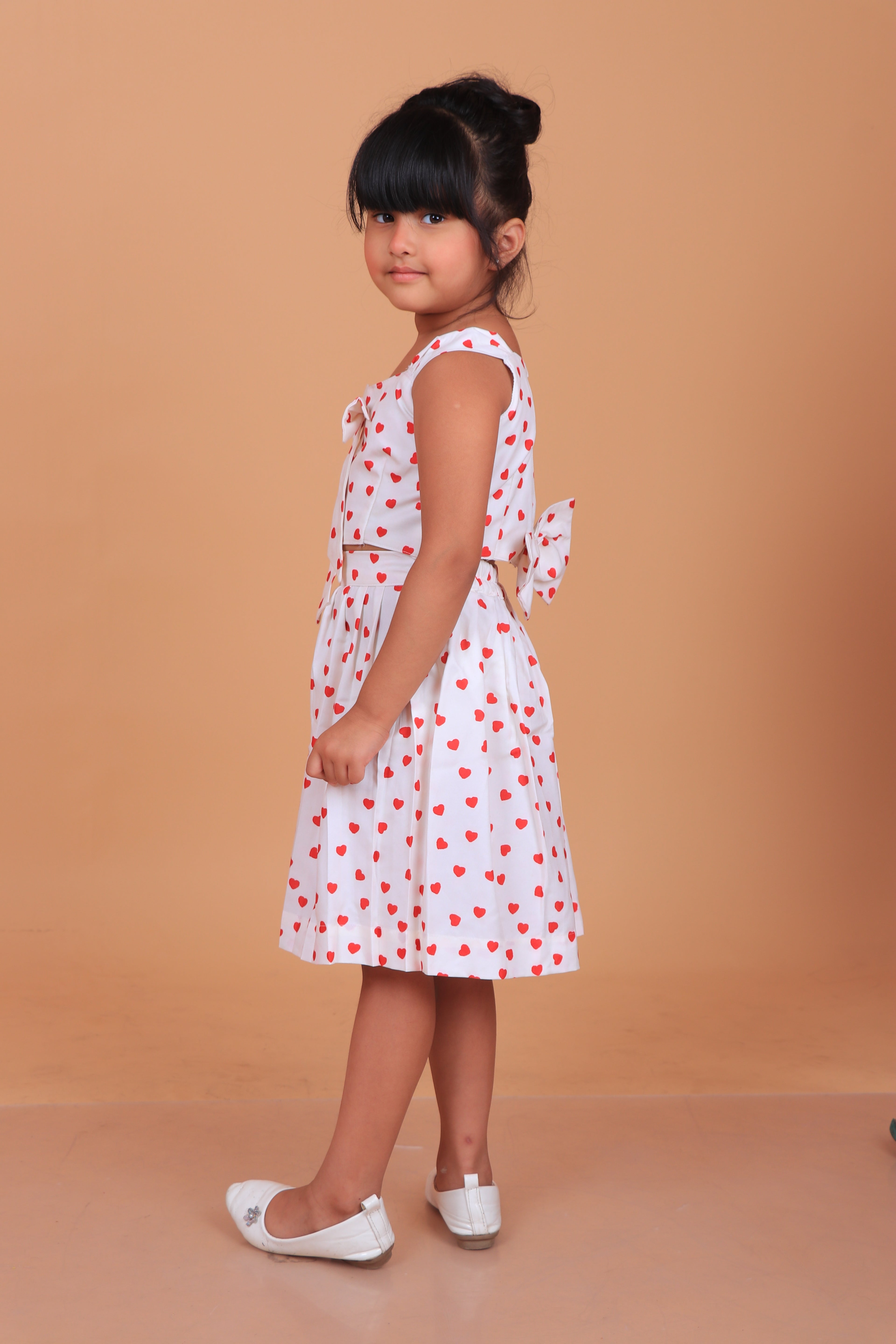 Red Heart Print Skirt Top for Girls