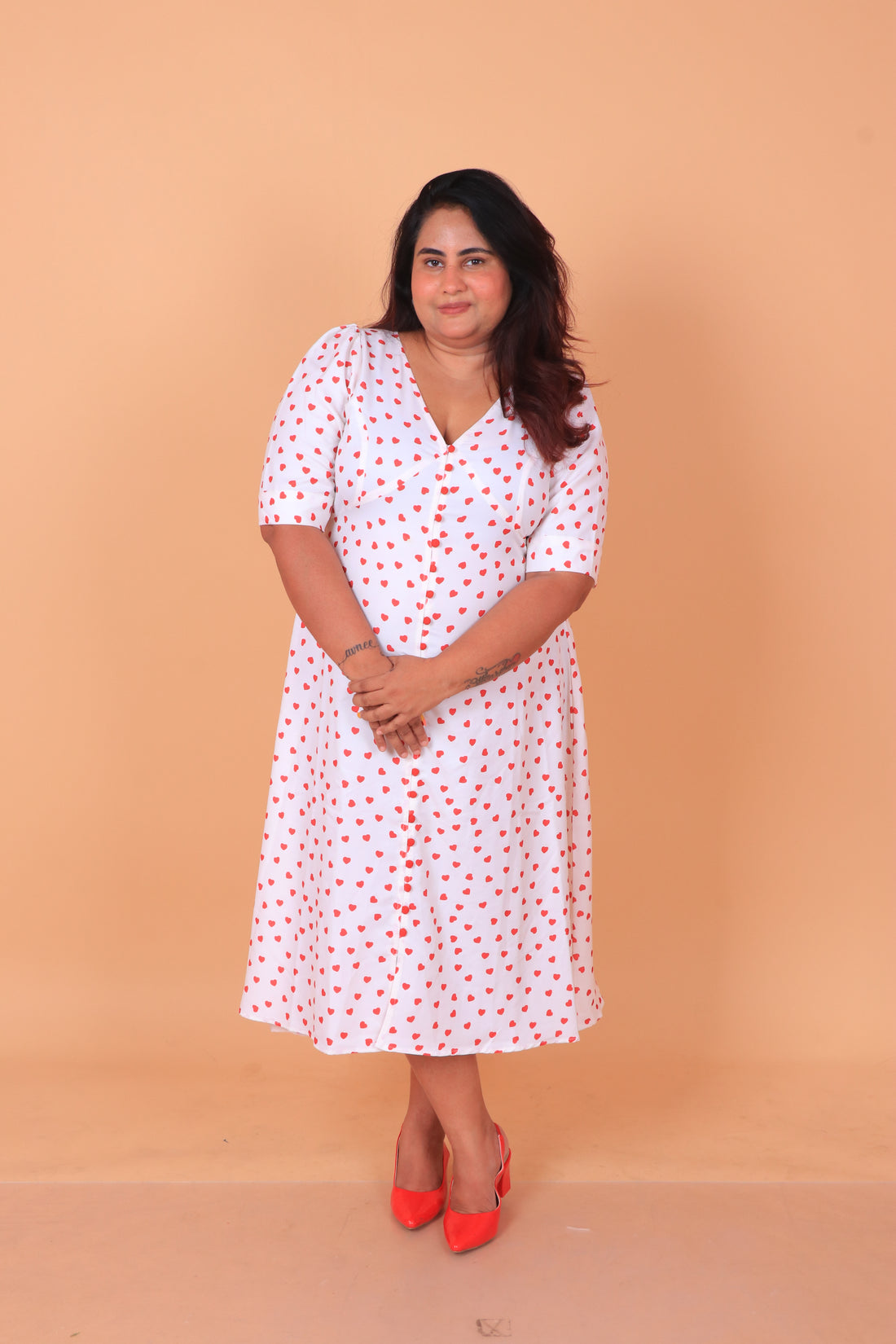 Red Heart Print Mother Dress for Women