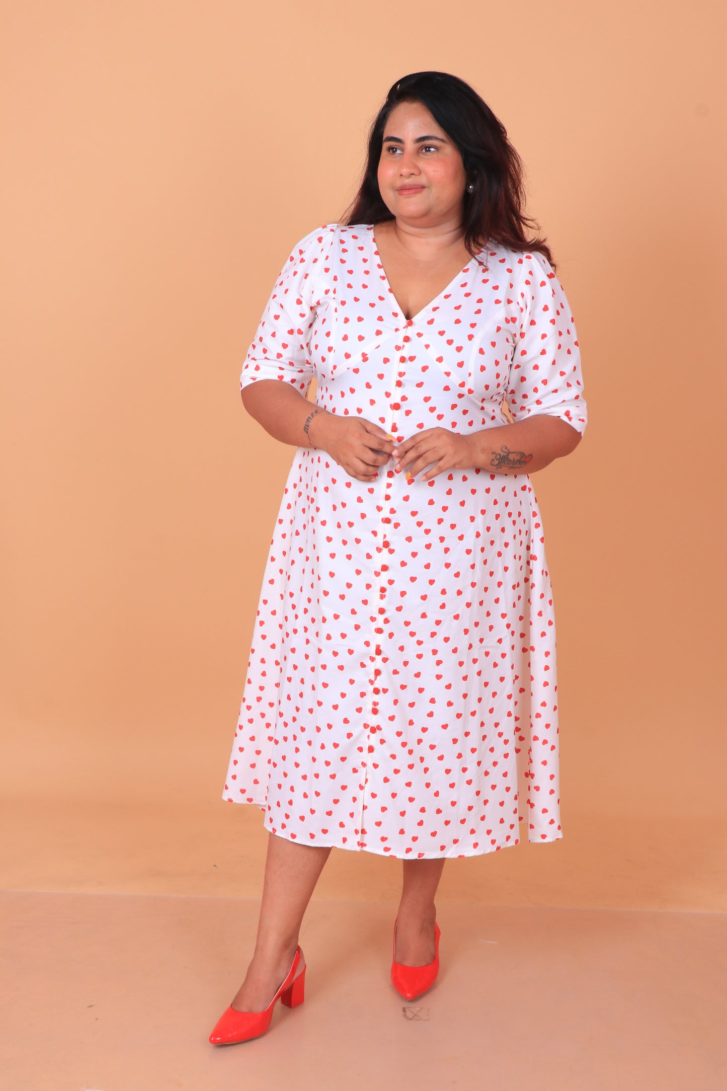 Red Heart Print Mother Dress for Women