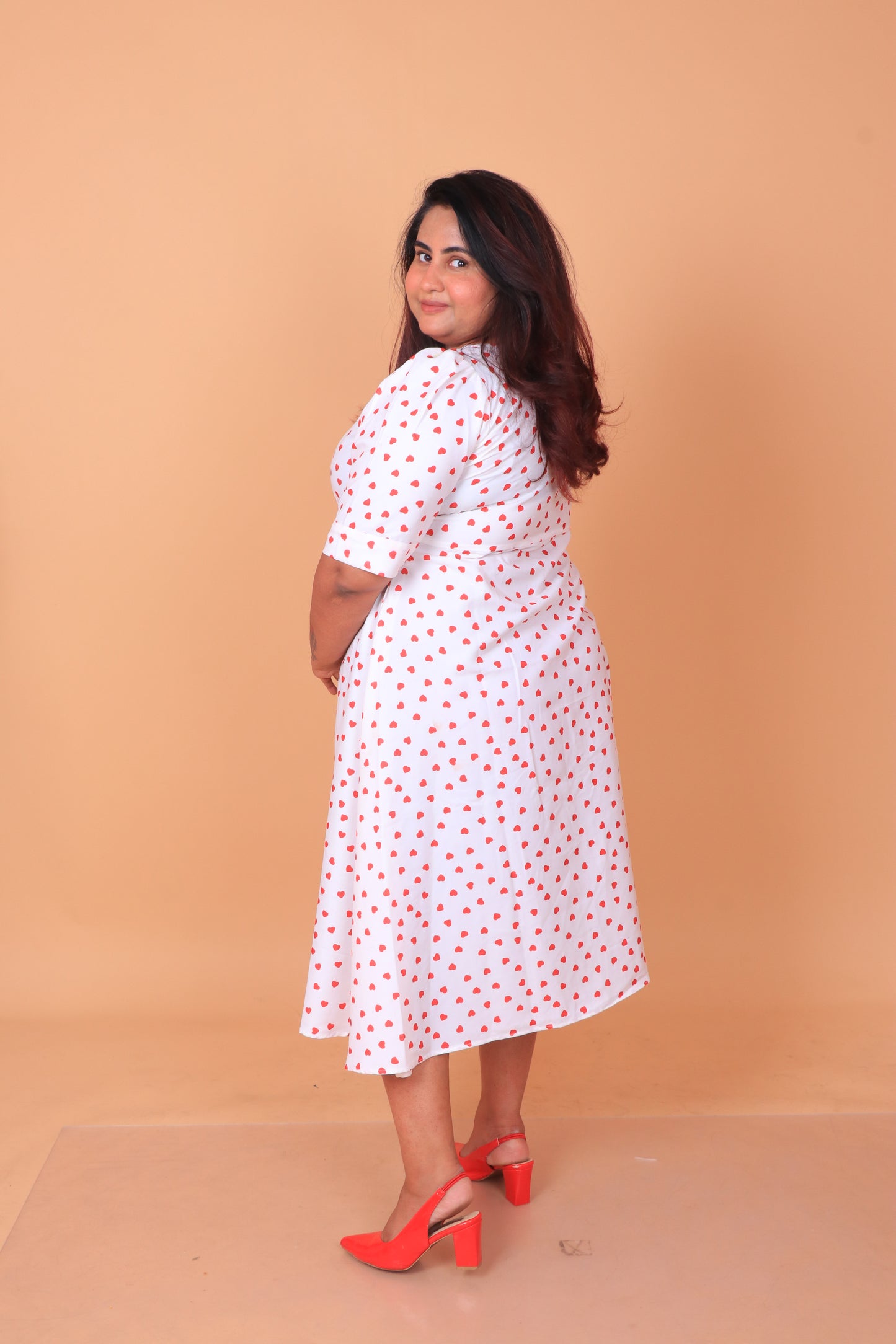 Red Heart Print Mother Dress for Women