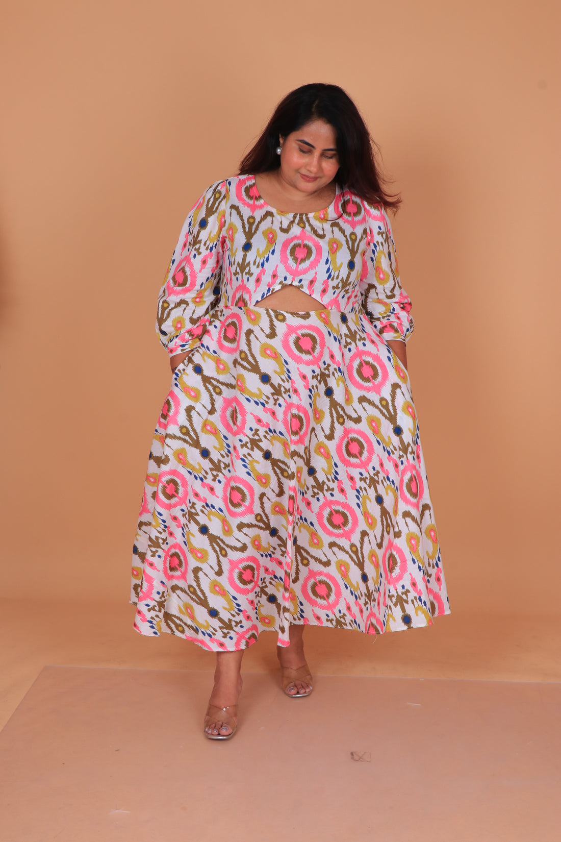 White Pink Ikhat Women Dress