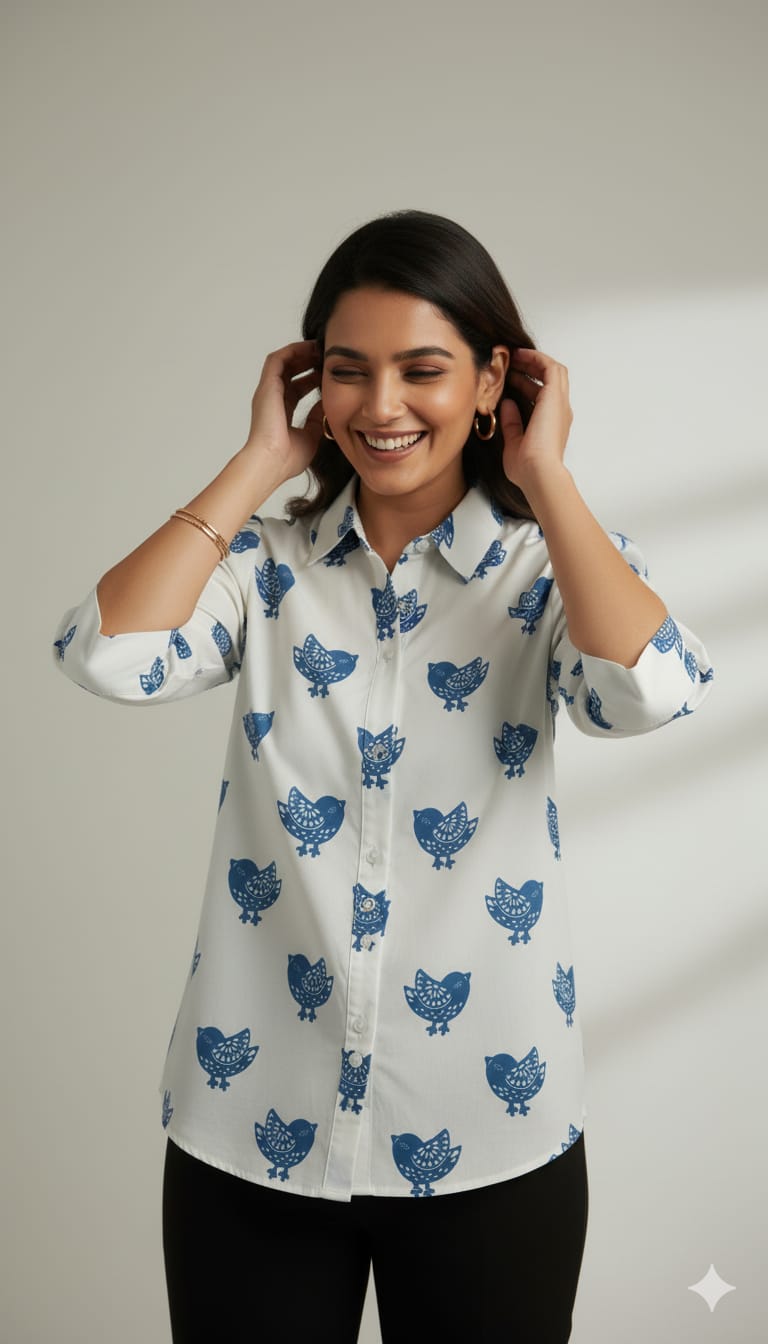 Bird Print Short Sleeve Shirt