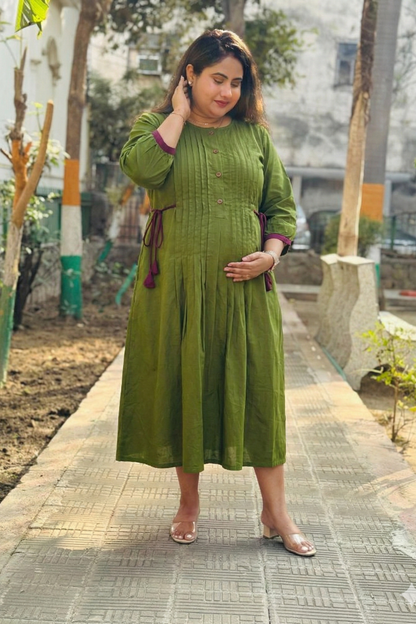 Olive Green Ribbon Maternity Dress