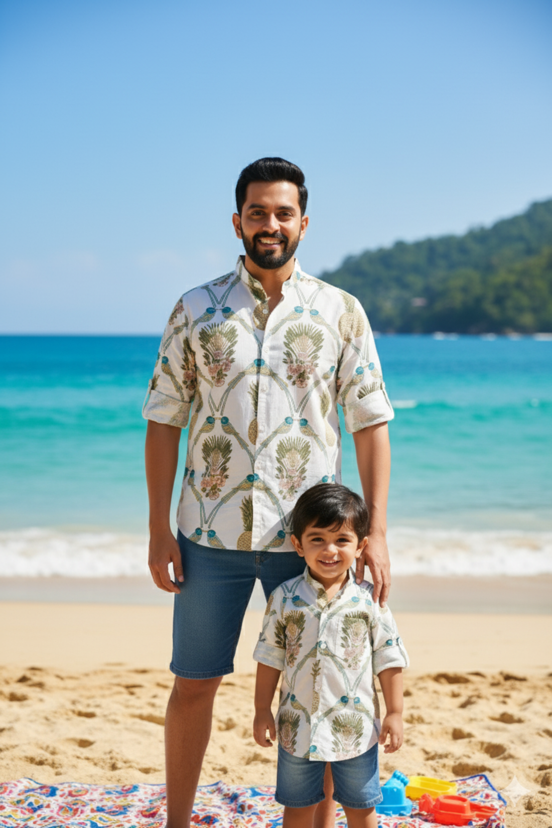 White Pineapple Print Father Son Twinning Set