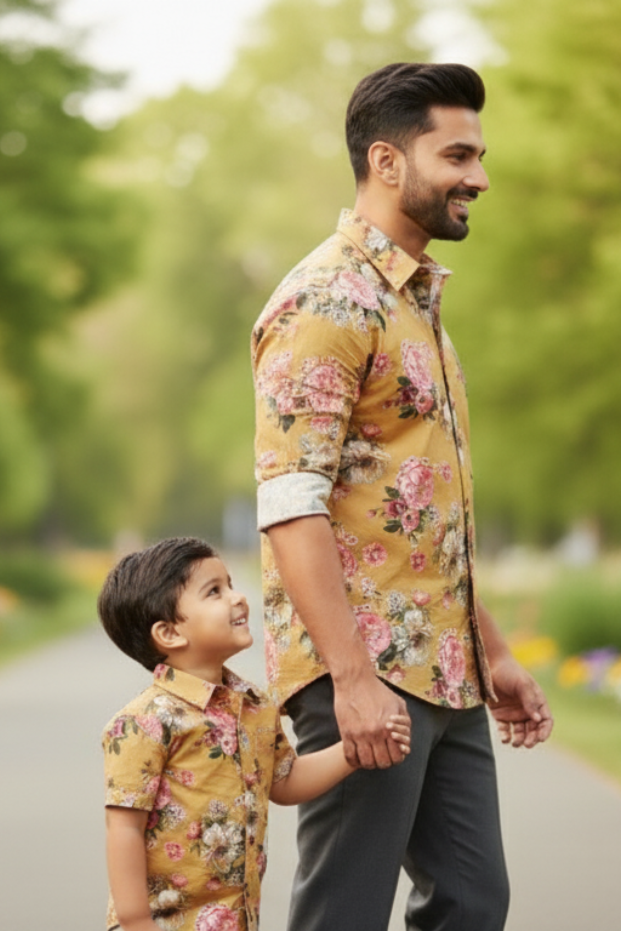 Mustard Floral Print Father Son Twinning Set