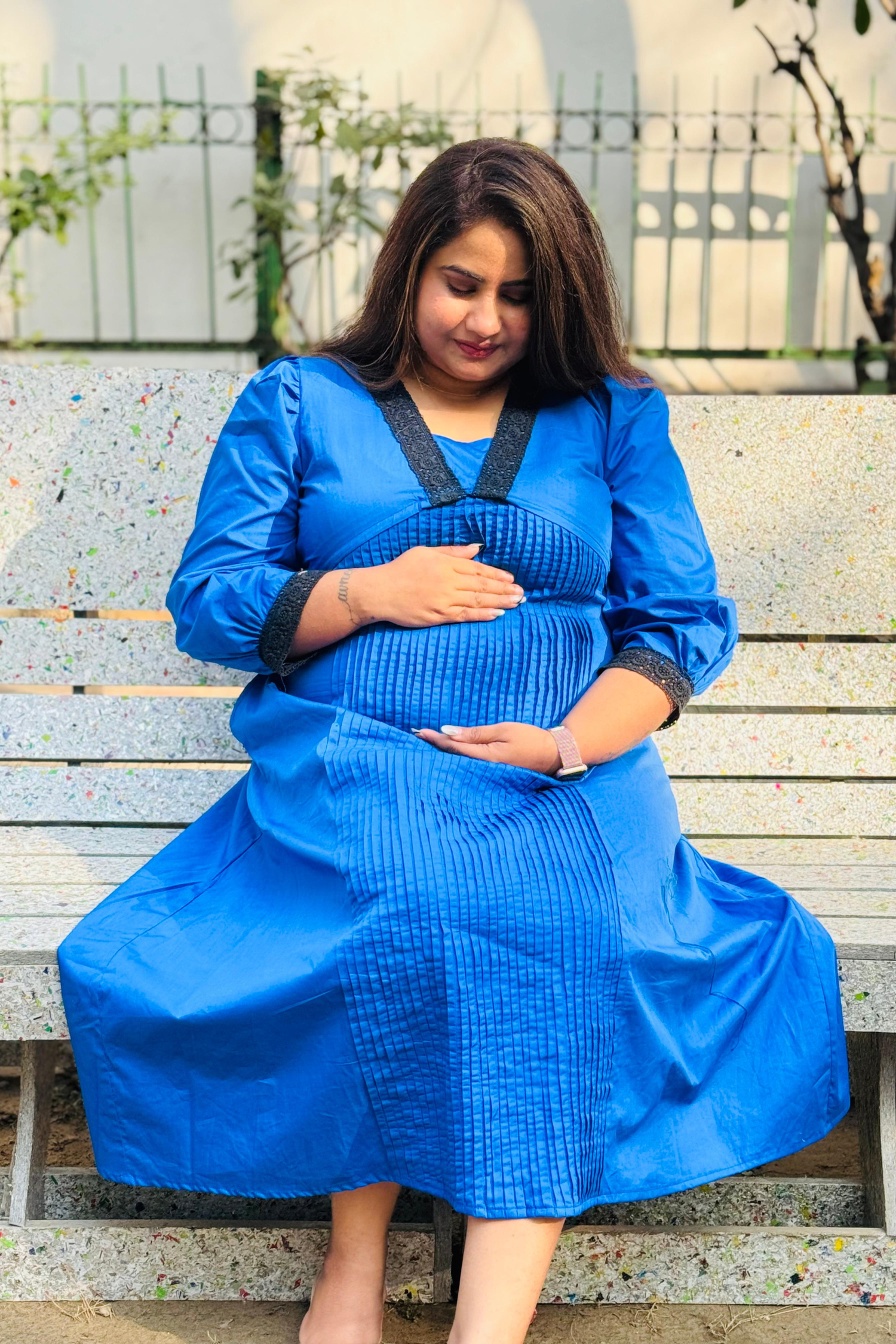 Blue Lacy Macy Maternity Dress