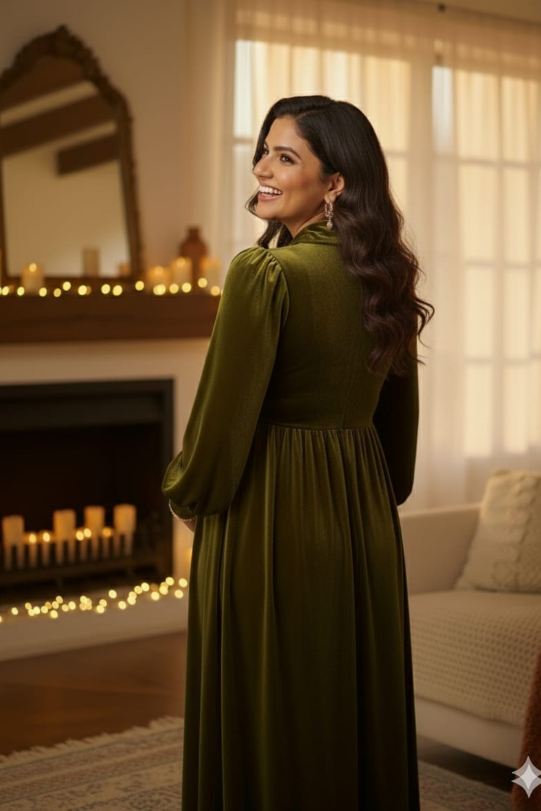 Olive Green Velvet Maternity Dress