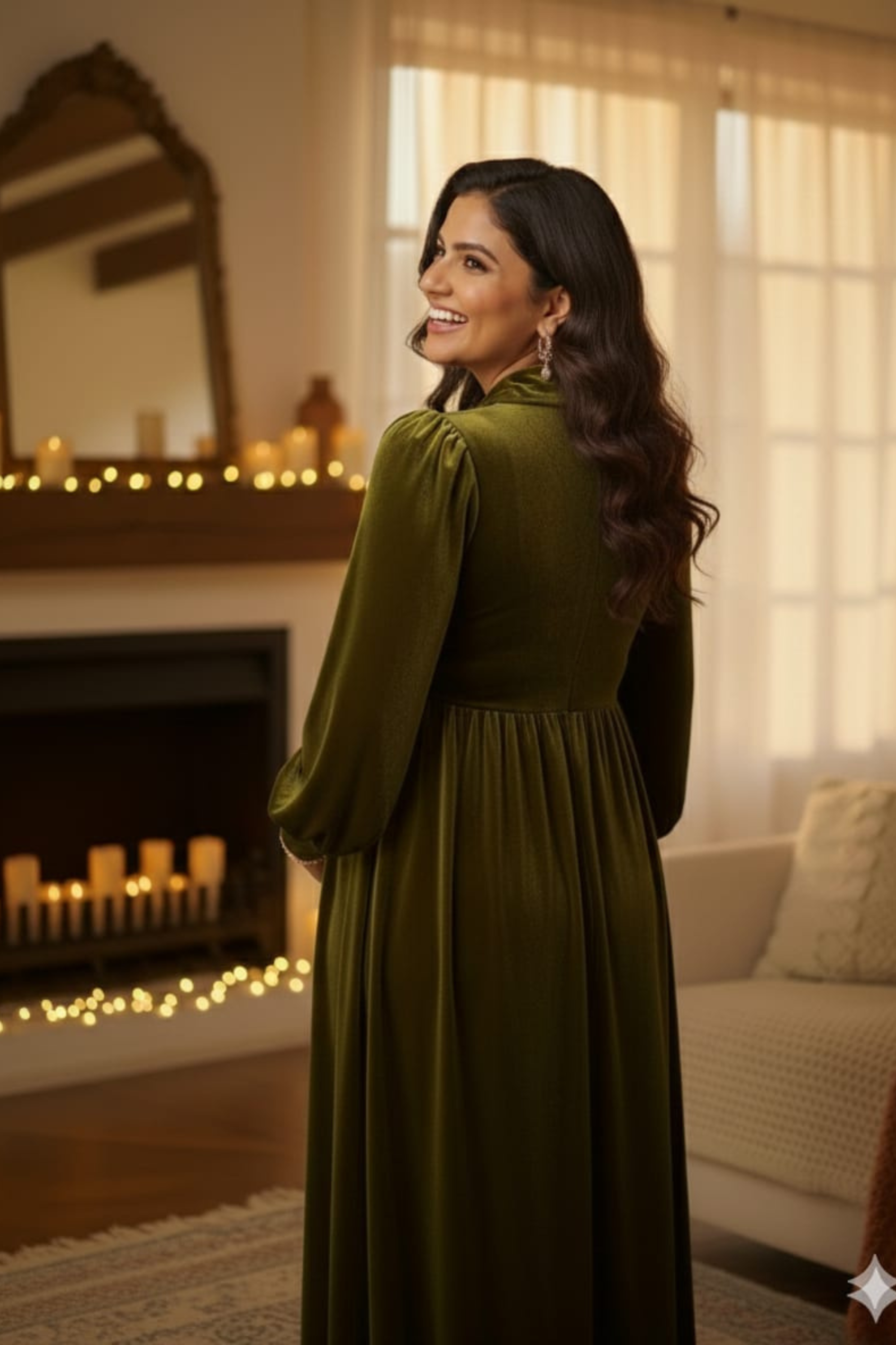 Olive Green Velvet Maternity Dress