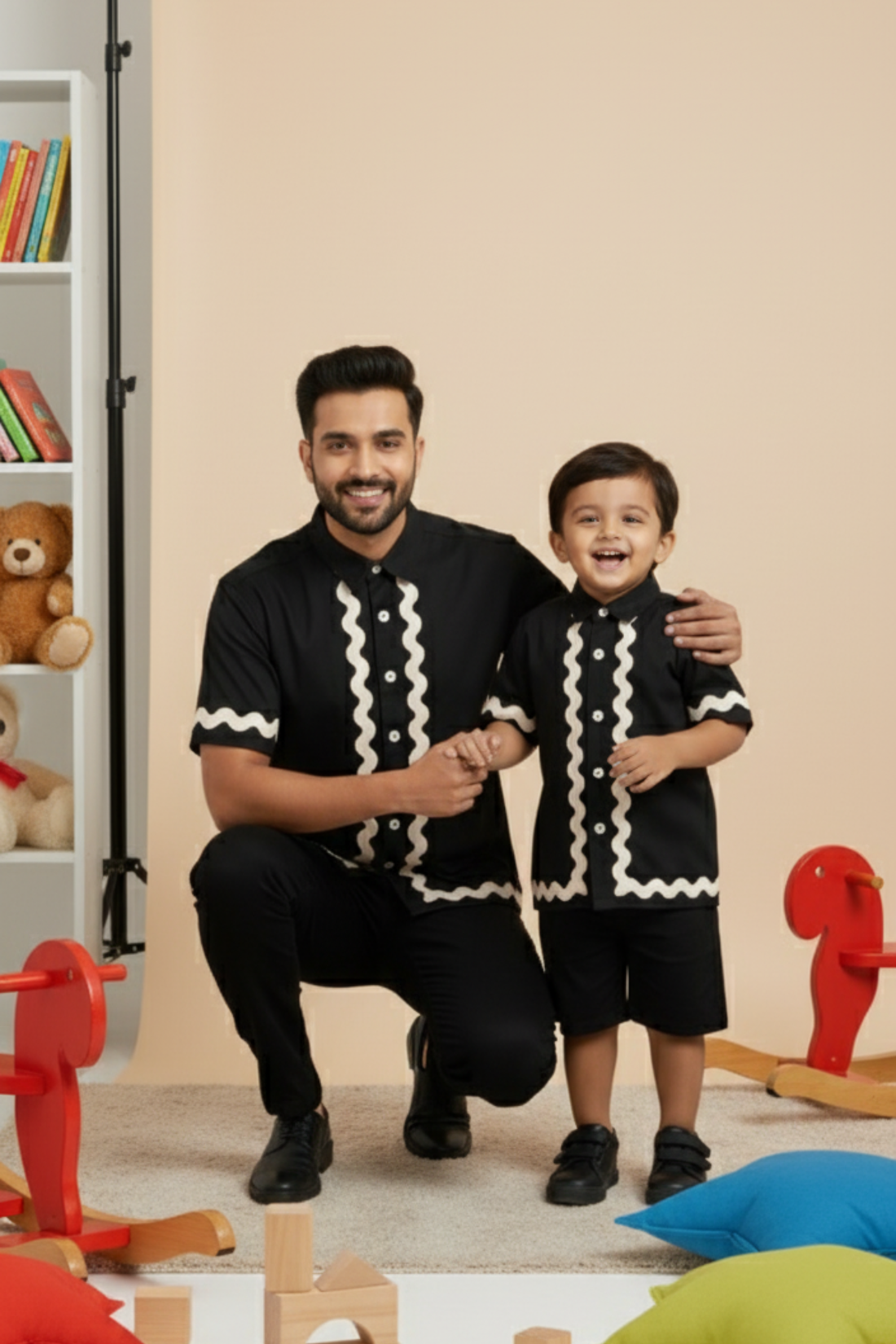 Black Lace Shirts Father Son Twinning Set
