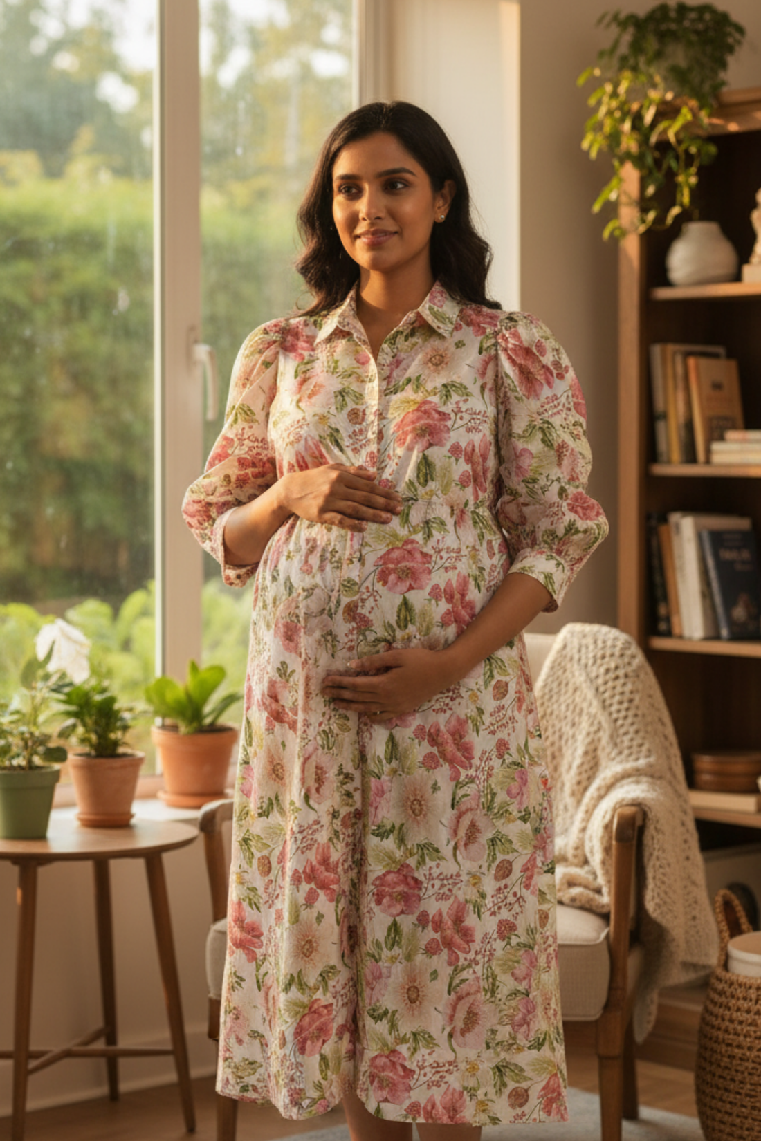 White Floral Print Maternity Dress