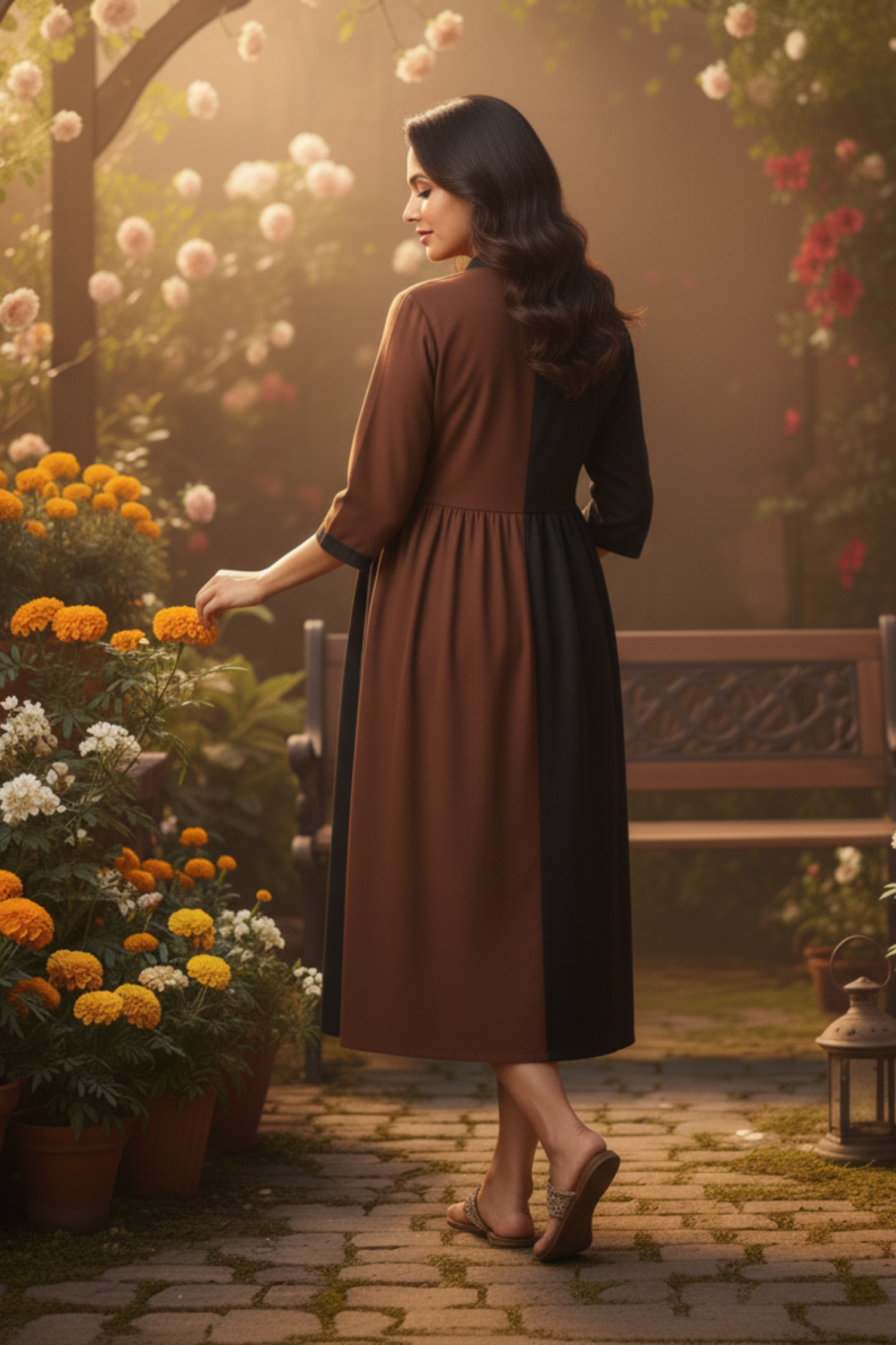 Brown and Black Colorblock Maternity Dress
