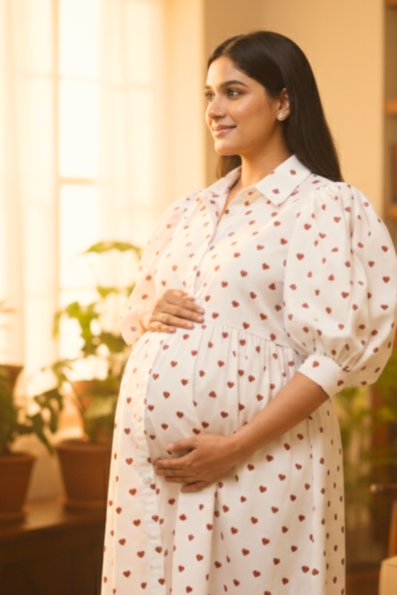 Red Heart Print Maternity Dress