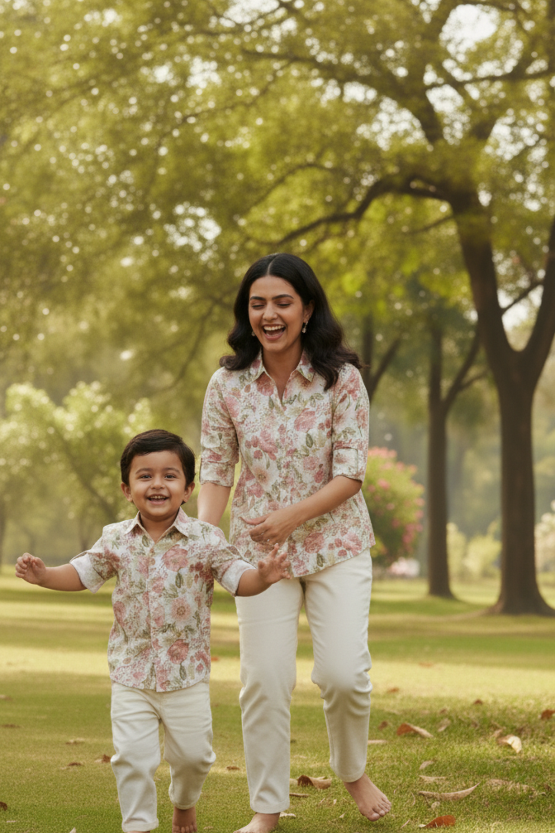 White Floral Shirt Twinning Twinning Set