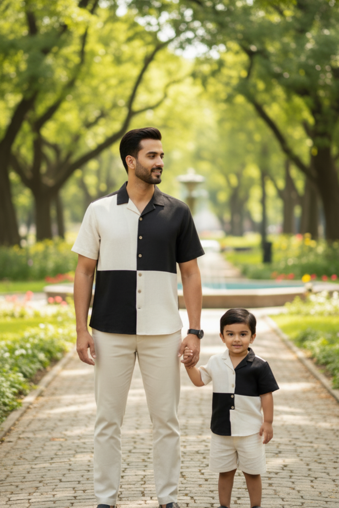 Black and Cream Checkerboard Father Son Twinning Set